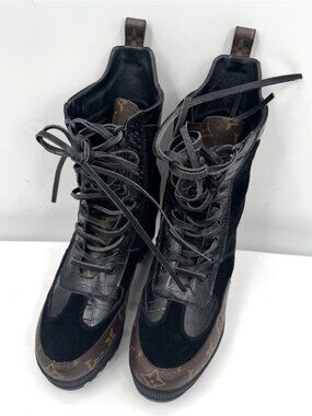 Louis Vuitton LV Monogram Loreate Brown Desert Combat Boots Women's Sz 39